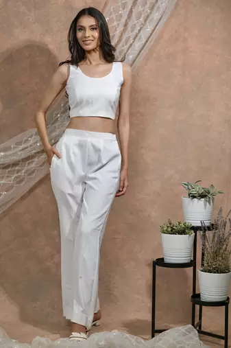 White crop top and pants