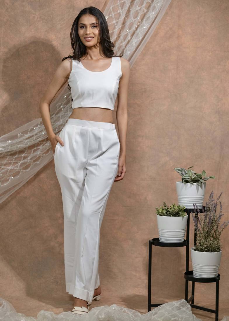 White crop top and pants