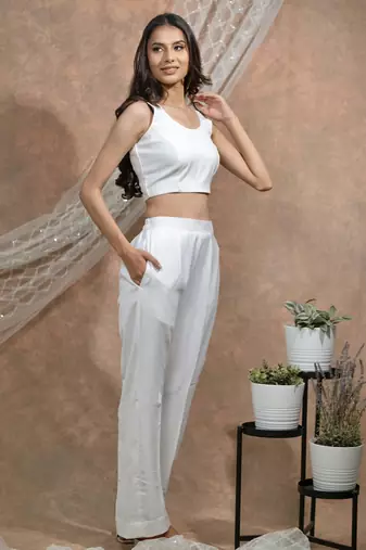 White crop top and pants