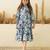Blue floral printed cotton tiered a-line kids dress