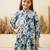Blue floral printed cotton tiered a-line kids dress