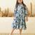 Blue floral printed cotton tiered a-line kids dress