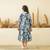 Blue floral printed cotton tiered a-line kids dress