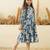 Blue floral printed cotton tiered a-line kids dress