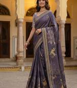 Lavender Color Sober Pattern With Print Work Silk Blend Saree
