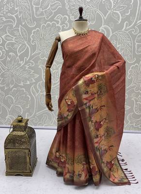 Brown Color Sober Pattern With Print Work Silk Blend Saree 5
