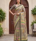 Grey Color Dori With Print Work Silk Blend Saree
