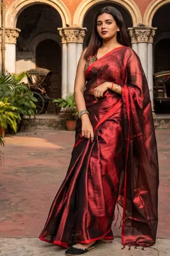  wine drizzlewine red handloom tissue saree