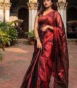  wine drizzlewine red handloom tissue saree