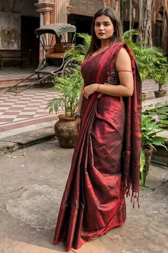  wine drizzlewine red handloom tissue saree