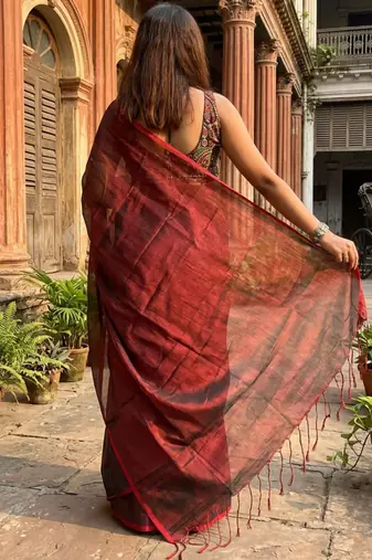  wine drizzlewine red handloom tissue saree