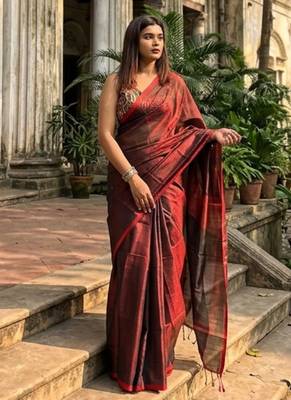  wine drizzlewine red handloom tissue saree 4