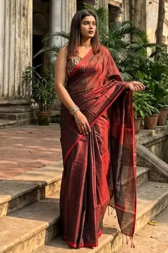  wine drizzlewine red handloom tissue saree