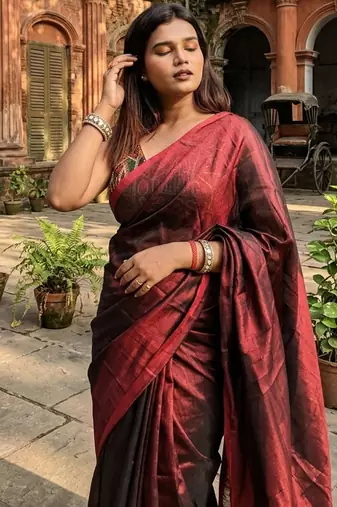  wine drizzlewine red handloom tissue saree