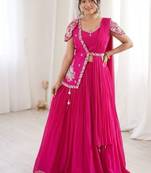 Rani Pink Color Embroidery Sequence Work Chinon Lehenga Choli Ser