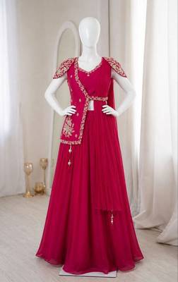 Rani Pink Color Embroidery Sequence Work Chinon Lehenga Choli Ser 2