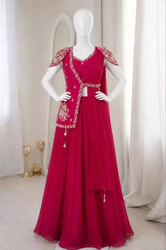 Rani Pink Color Embroidery Sequence Work Chinon Lehenga Choli Ser