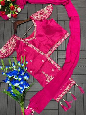 Rani Pink Color Embroidery Sequence Work Chinon Lehenga Choli Ser 3