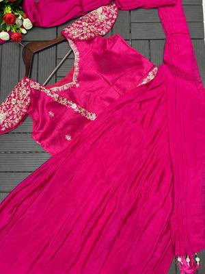 Rani Pink Color Embroidery Sequence Work Chinon Lehenga Choli Ser 4