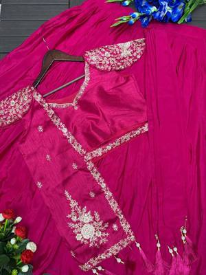 Rani Pink Color Embroidery Sequence Work Chinon Lehenga Choli Ser 5