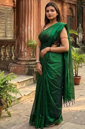  hara noor bottle green handloom tissue saree