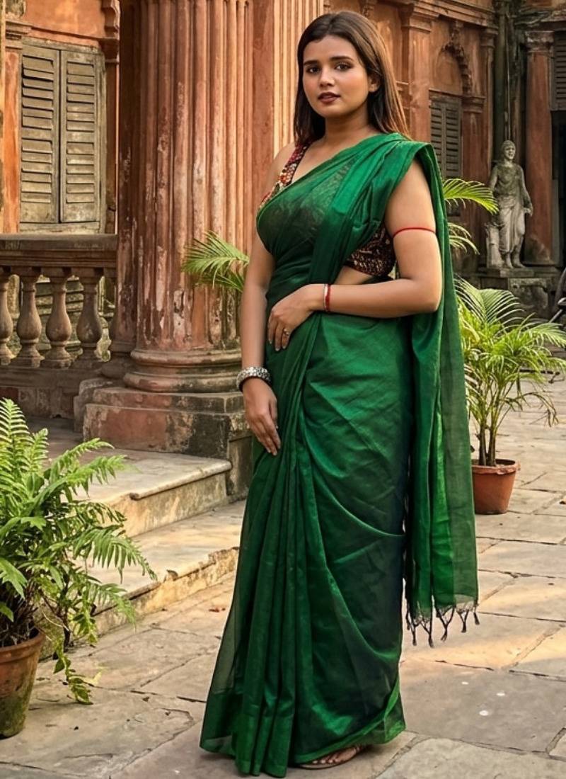  hara noor bottle green handloom tissue saree