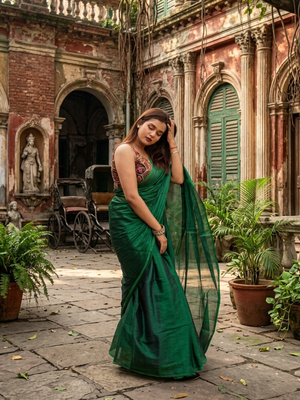  hara noor bottle green handloom tissue saree 2