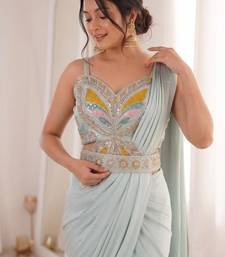 Sky Blue Embroidery sequin Creap Ready to wear Saree