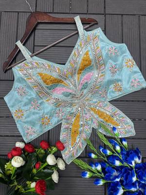 Sky Blue Color Embroidery Sequence Work Creap Ready to wear Saree 4