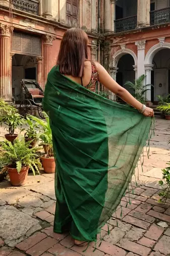  hara noor bottle green handloom tissue saree