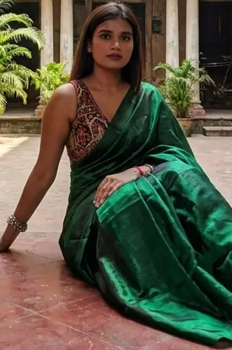  hara noor bottle green handloom tissue saree