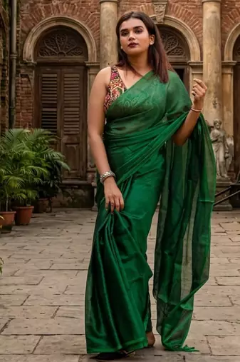  hara noor bottle green handloom tissue saree