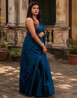  turquoise fleur turquoise blue handloom tissue saree 1