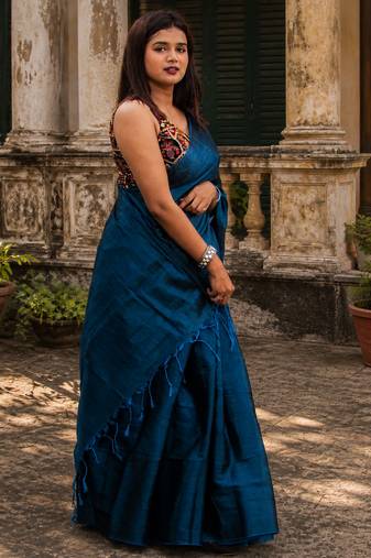  turquoise fleur turquoise blue handloom tissue saree