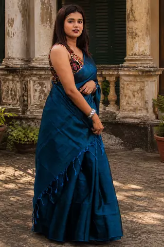 turquoise fleur turquoise blue handloom tissue saree