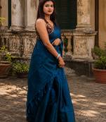  turquoise fleur turquoise blue handloom tissue saree