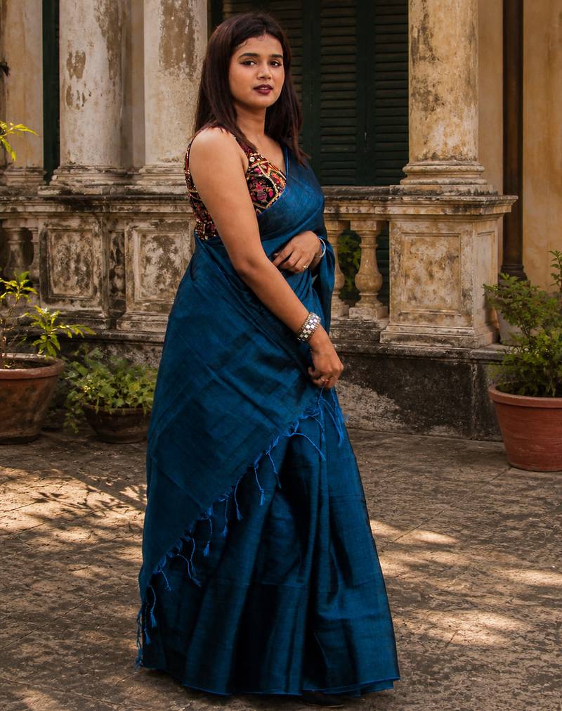  turquoise fleur turquoise blue handloom tissue saree
