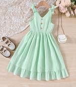 Mint green solid textured cotton sleeveless fit & flare kids dress