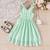 Mint green solid textured cotton sleeveless fit & flare kids dress