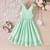 Mint green solid textured cotton sleeveless fit & flare kids dress