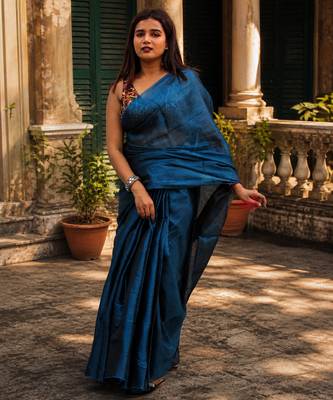  turquoise fleur turquoise blue handloom tissue saree 2