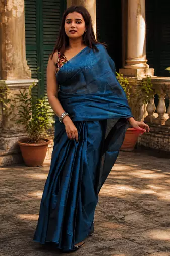  turquoise fleur turquoise blue handloom tissue saree