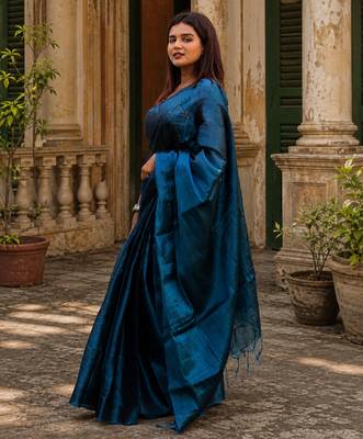  turquoise fleur turquoise blue handloom tissue saree 3