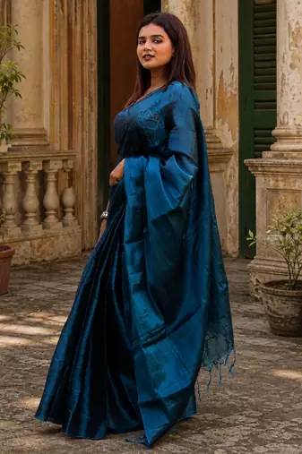  turquoise fleur turquoise blue handloom tissue saree