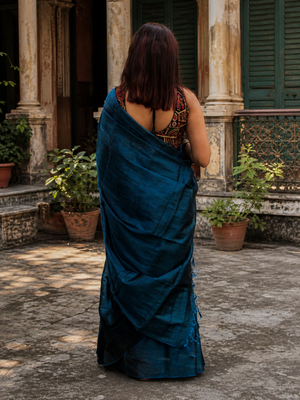  turquoise fleur turquoise blue handloom tissue saree 5