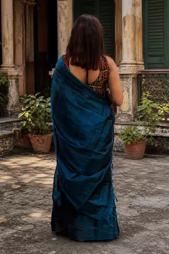  turquoise fleur turquoise blue handloom tissue saree