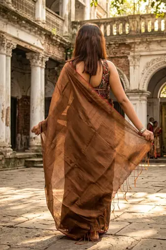  copper blossom copper handloom tissue saree