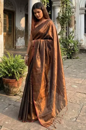  copper blossom copper handloom tissue saree