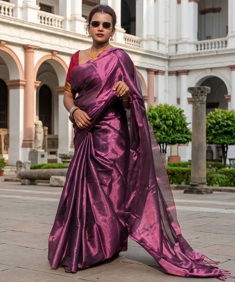  purple dusk purple handloom tissue saree