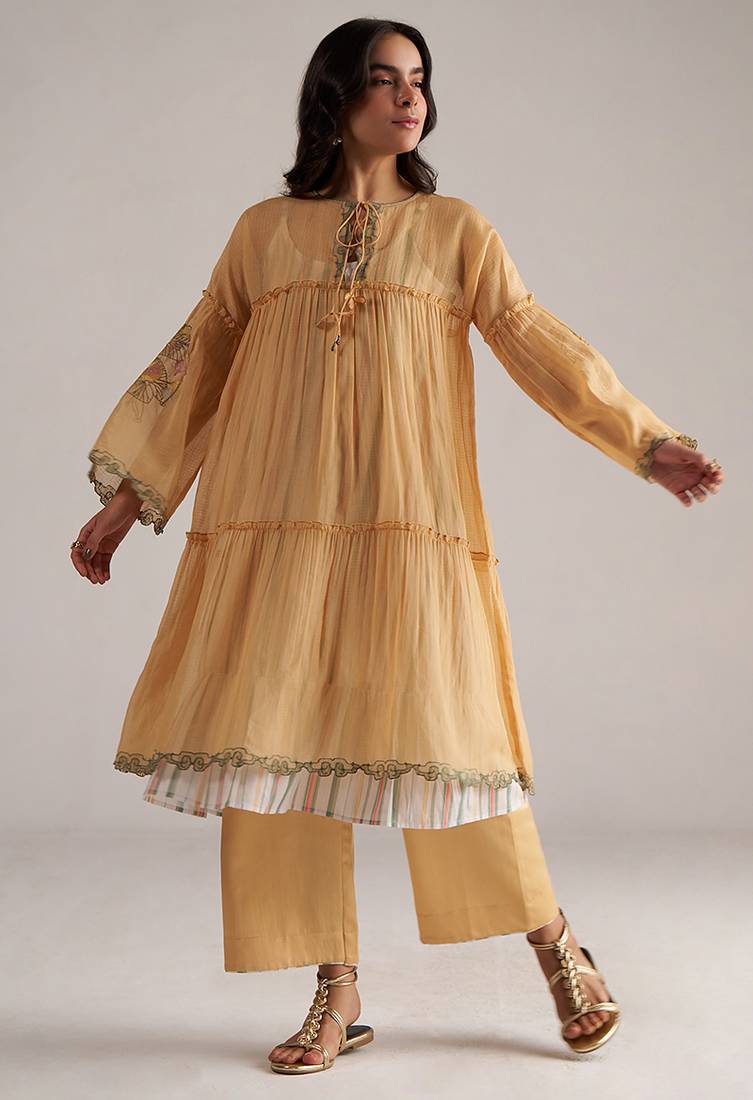 Apricot cream kota silk co-ord set